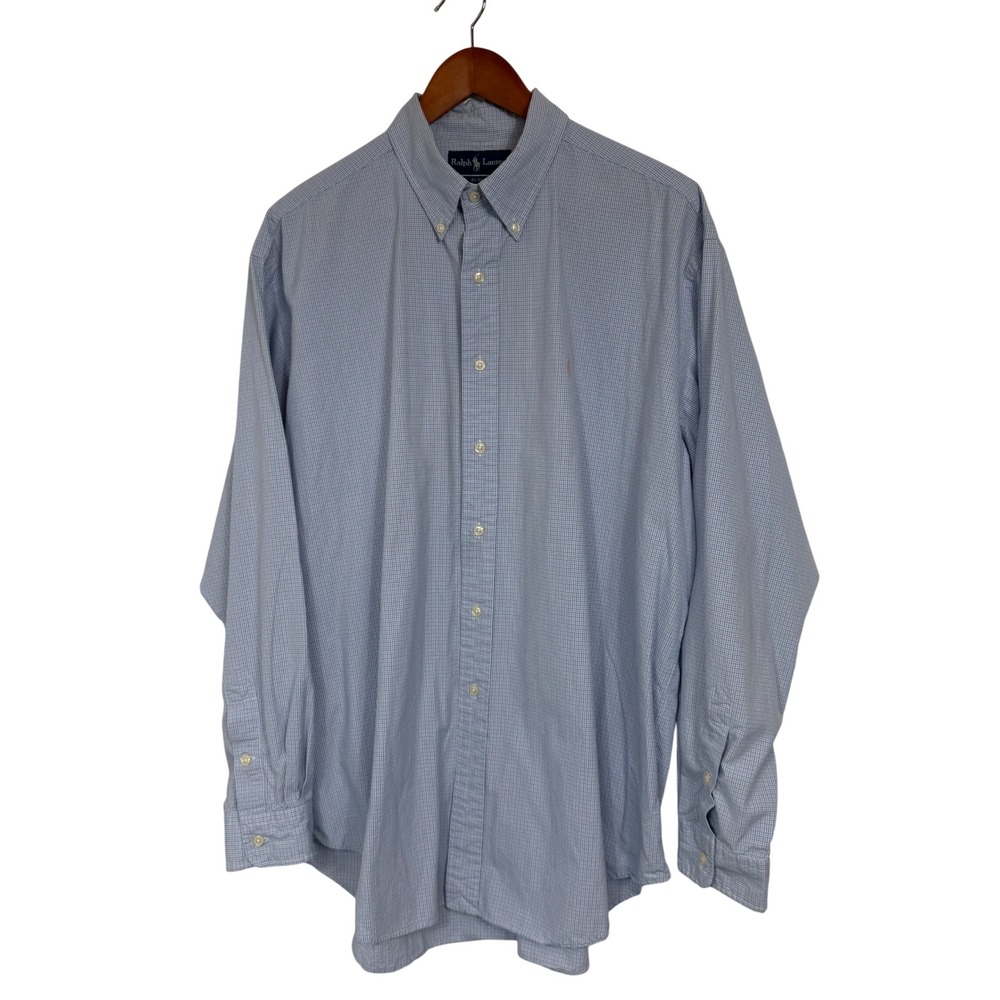 Hart Schaffner Marx Mens 16.5 33 Pima Cotton Non-Iron Blue Geometric Dress Shirt